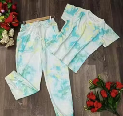 Hakobyan Women Self Design Light Green Top & Pyjama Set