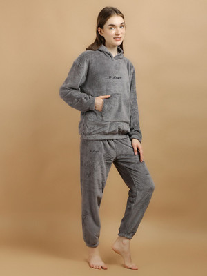 SKG Women Solid Grey Night Suit Set