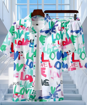 Varni Creation Men Printed Green Night Suit Set
