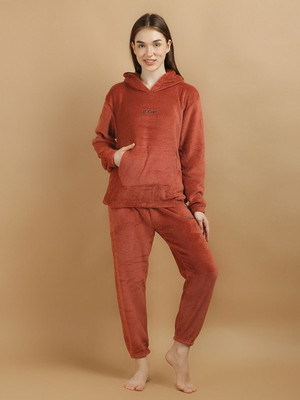 Lugo Women Solid Brown Night Suit Set