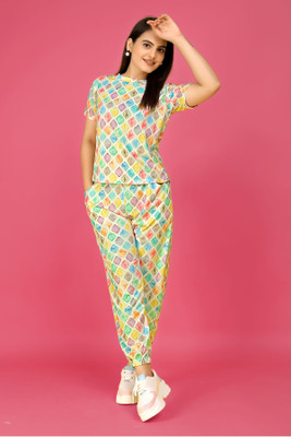 DreamBe Women Printed Multicolor, Yellow Top & Pyjama Set
