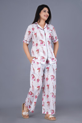 Janki Creation Women Graphic Print White Night Suit Set