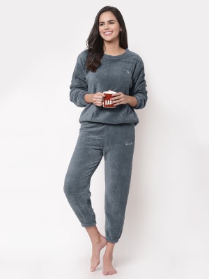 Klotthe Women Solid Grey Night Suit Set