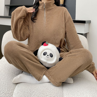 Lugo Women Solid Brown Night Suit Set