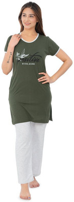 Dartline Women Printed Green Top & Pyjama Set