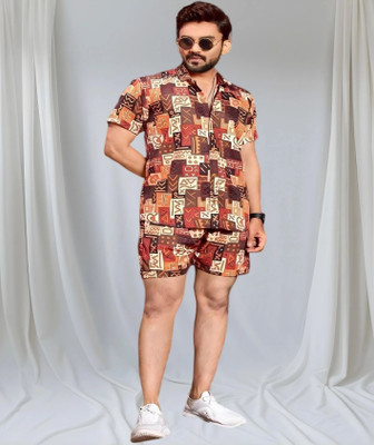 DHAMELIYA ENTERPRISE Men Printed Beige Night Suit Set