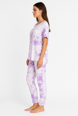 KLS Women Printed Purple Night Suit Set