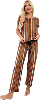 SANTENTERPRISE Women Printed Brown Night Suit Set