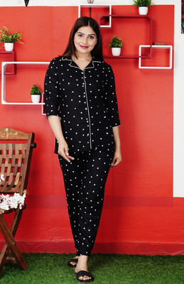RRDESIGNS Women Printed Black Top & Pyjama Set
