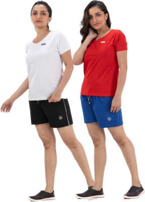 STYLE AK Women Solid White, Red, Black, Blue Top & Shorts Set