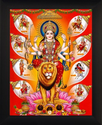 Cherriee Durga maa 9 roop Sparkle Coated photo painting for poojan 10 inch x14 inch Digital Reprint 14 inch x 10 inch Painting(With Frame)