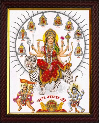 Cherriee Durga maa 9 roop Sparkle Coated photo painting for poojan 10 inch x14 inch Digital Reprint 14 inch x 10 inch Painting(With Frame)