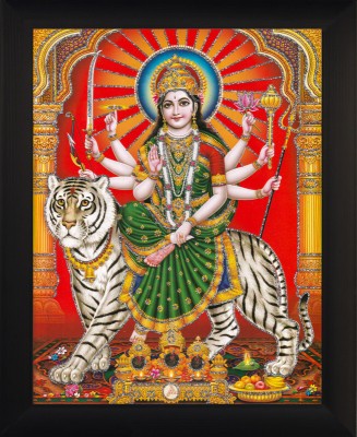 Cherriee Durga Maa Sparkle Wall Coated Painting 10 inch x14 inch Digital Reprint 14 inch x 10 inch Painting(With Frame)