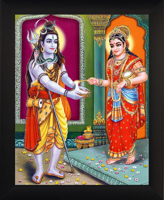 Cherriee Shiv Annapurna Mata Sparkle Coated Painting 10 inch x14 inch (With Frame) Religious Frame