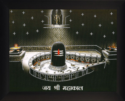 Cherriee Ujjain's Mahakaleshwar Sparkle Coated Temple Painting 10 x14 inch (With Frame) Religious Frame