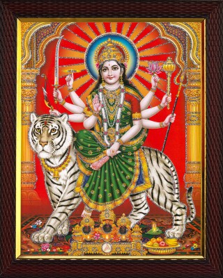 Cherriee Durga Maa Sparkle Wall Coated Painting 10 inch x14 inch Digital Reprint 14 inch x 10 inch Painting(With Frame)