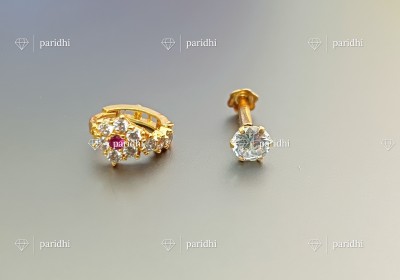 Paridhi Cubic Zirconia Gold-plated Plated Brass Nose Stud Set(Pack of 2)