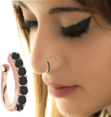 Vama Fashions Onyx Gold-plated Plated Stone Nose Ring