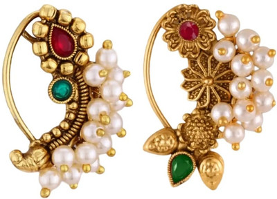VIVASTRI Cubic Zirconia Gold-plated Plated Alloy Nose Stud Set(Pack of 2)