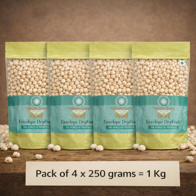 Envelope Dryfruits Makhana, Fox Nuts (Phool Makhana), 1 Kg |Small Medium Size| Grocery|Nuts|Staples Fox Nut(4 x 250 g)