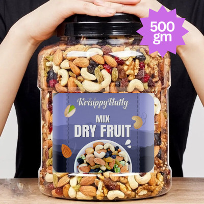 KrisippyNutty 10 Premium Mix Dryfruits | Cashews, Almonds, Raisins, Kiwi, Apricots, Assorted Seeds & Nuts(1 x 500 g)