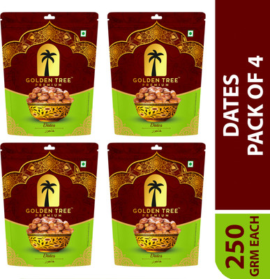 Golden Tree Premium Dried Arabian Brown Dates with High Fibre & Rich Source of Iron Khajur Dates(4 x 250 g)