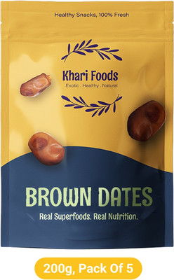 Khari Foods Premium Brown Dates, Khajur / Khajoor, Fibre Rich, Energy Booster Snacks Dry Dates(5 x 200 g)