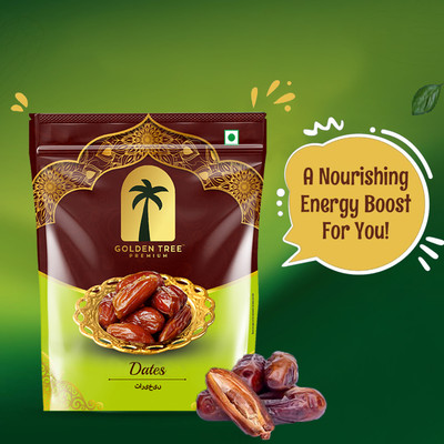 Golden Tree FRESH & JUICY KHAJOOR| SUGAR FREE| NATURAL SWEETNESS| 100% PURE ORGANIC Dry Dates(1 x 500 g)