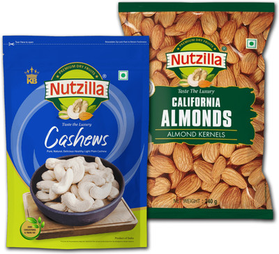KB's NUTZILLA Combo Pack Cashew W320 Whole 250gm | Almonds plain Non Pareil 250gm Almonds, Cashews(2 x 245 g)