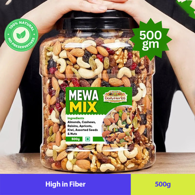 DailyHerbs Mix Dry Fruit | Mewa Mix | 500gm | Almonds, Cashews, Raisins, Apricots, Assorted Fruits & Nuts(1 x 500 g)