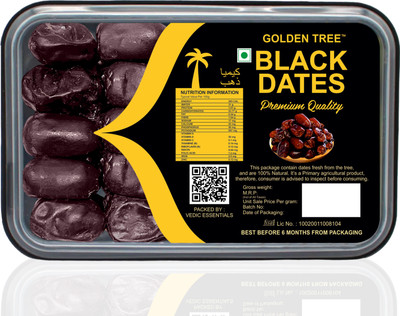 Golden Tree Premium Black Dates khajur 400grams High in Iron, Calcium & Rich Source of Fibre Dry Dates(1 x 400 g)