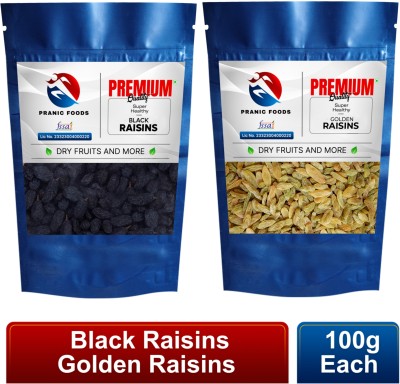 pranic foods Premium Dry Fruits Combo - Black Raisins & Golden Raisins - 100gm each (200gm) Raisins(2 x 100 g)