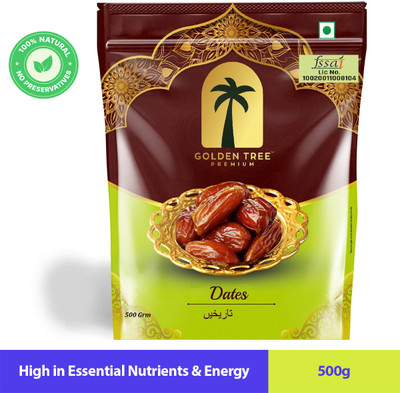 Golden Tree 100% PURE ORGANIC DATES| FRESH & JUICY KHAJOOR| SUGAR FREE| NATURAL SWEETNESS Dry Dates(1 x 500 g)