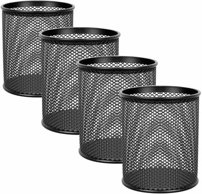 CPI 4 Compartments Metal Mesh Desk Pen, Pencil Organiser Holder for Office, School and Home 4PCs, Black(Black)