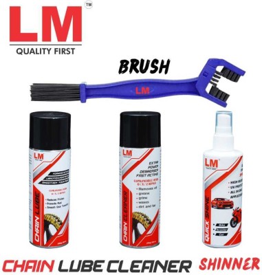 LM Auto Care LM00001 LM 500ml Chain Lube,Cleaner,100ml Shinner And Brush Combo LM 500ml Chainlube 500ml Chain Cleaner ,LM Quick Shinner,Chain Cleaning Brush Chain Oil(1 L, Pack of 4)