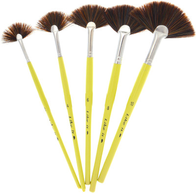 Like it 5pc Fan Brush for Painting Professional Soft Anti-Shedding Wooden Oval Handle(Set of 5, Parrot Green)