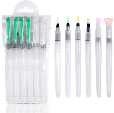 ARTISTERY Plastic Water Synthetic Brush Pens Watercolor Brushes(Set of 6, Transparent, Watercolour Painting Oil Acrylic Painting & Calligraphy)