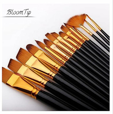 BloomTip Premium Artist Brushes Mix Head Type(Pack of 2)(Set of 12, Golden, Black)