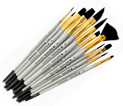 Craftacious 12pc Mix Painting Brush Set; Combo of Round, Falt, Fan, Angular, Filbert, Fine.(Grey and Black)