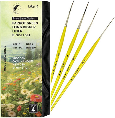Like it Long Liner Brushes Set - 4 Fine Tip Paint Brushes for Detailing & Painting(Set of 4, Green)