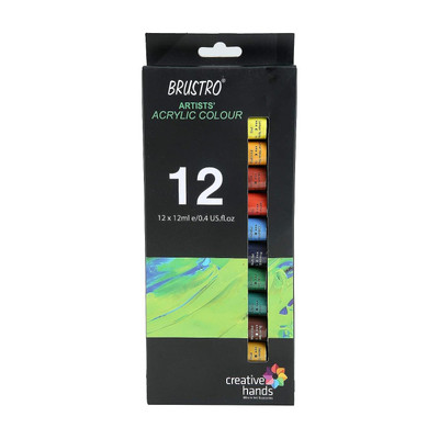 BRuSTRO ARTISTS' ACRYLIC COLOUR 12 SHADES X 12 ML EACH(Set of 1, Multicolor)