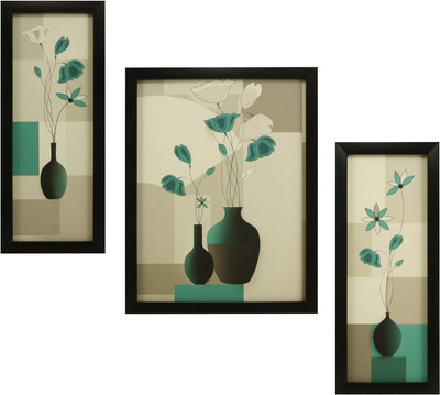 Indianara FLORAL WITHOUT GLASS Digital Reprint 13 inch x 10 inch Painting(With Frame, Pack of 3)