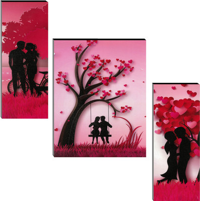 Indianara Set of 3 Figurative MDF Art Painting (1833FL) without glass Digital Reprint 18 inch x 12 inch Painting(Without Frame, Pack of 3)