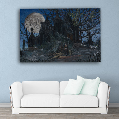 inephos Unframed Canvas Painting - Beautiful Haunted House Art Wall Painting 91Cm X 61Cm Digital Reprint 36 inch x 36 inch Painting(Without Frame)