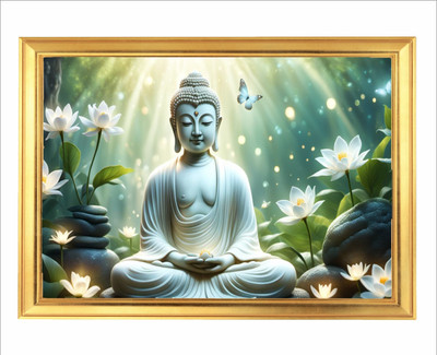 Devatwal Lord Gautam Buddha / Lord Buddha Golden Photo Frame For Wall Mounted Painting Digital Reprint 8 inch x 12 inch Painting(With Frame)