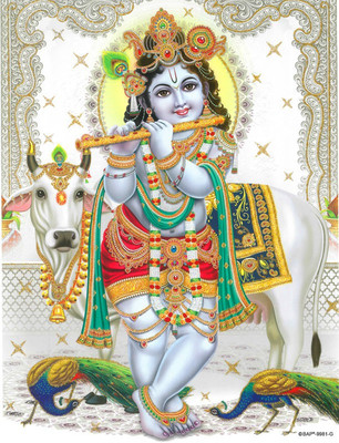 saf Krishna ji Religious wall painting for home decoration Digital Reprint 12 inch x 9 inch Painting(Without Frame)