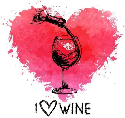 Pitaara Box 71.12 cm Wine With Splash Watercolor Heart Unframed Glossy PVC Vinyl Wall Sticker Decal Self Adhesive Sticker(Pack of 1)