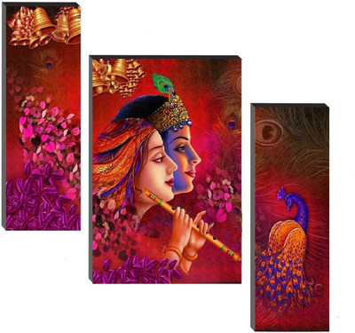 Set Of 3(8670)RADHA KRISHNA UV Textured Home Decor Itmes For Living Room Digital Reprint 12 inch x 18 inch Painting
