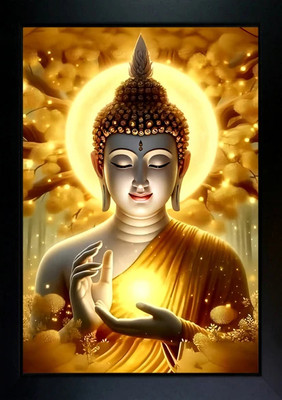 CrowddHall Buddha Photo Frame | Gautam Buddha Photo Frame Digital Reprint 13.5 inch x 10 inch Painting(With Frame)