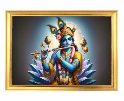Devatwal Lord Krishna Golden Photo Frame For Wall Mounted Painting A4 Size Photo Frame Digital Reprint 8 inch x 12 inch Painting(With Frame)